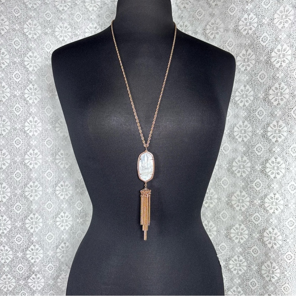Kendra Scott Necklace Rayne 14k Gold Brass Long Rope Chain Ivory Mother of Pearl